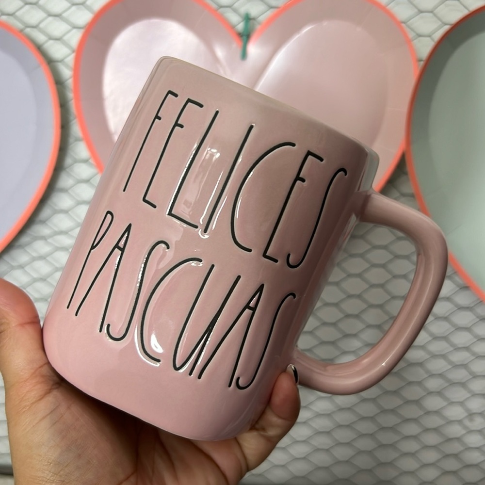 •NWOT Rae Dunn Easter Mug Spanish Pink Coffee Or Tea Time - Picture 1 of 1